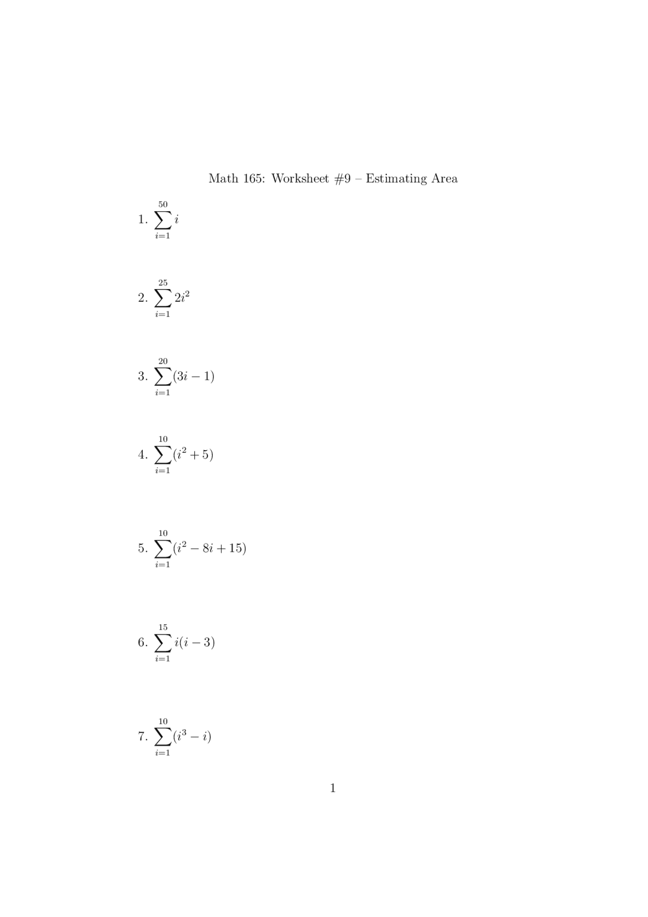 15 Solved Questions on Estimating area - Worksheet 9 | MATH 165 - Docsity