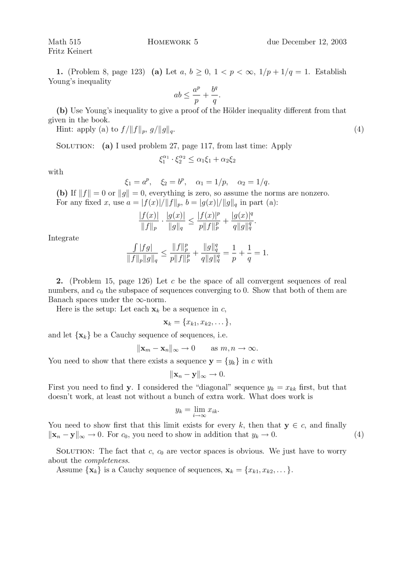 Homework 5 Practice Problems on Real Analysis I | MATH 515 - Docsity