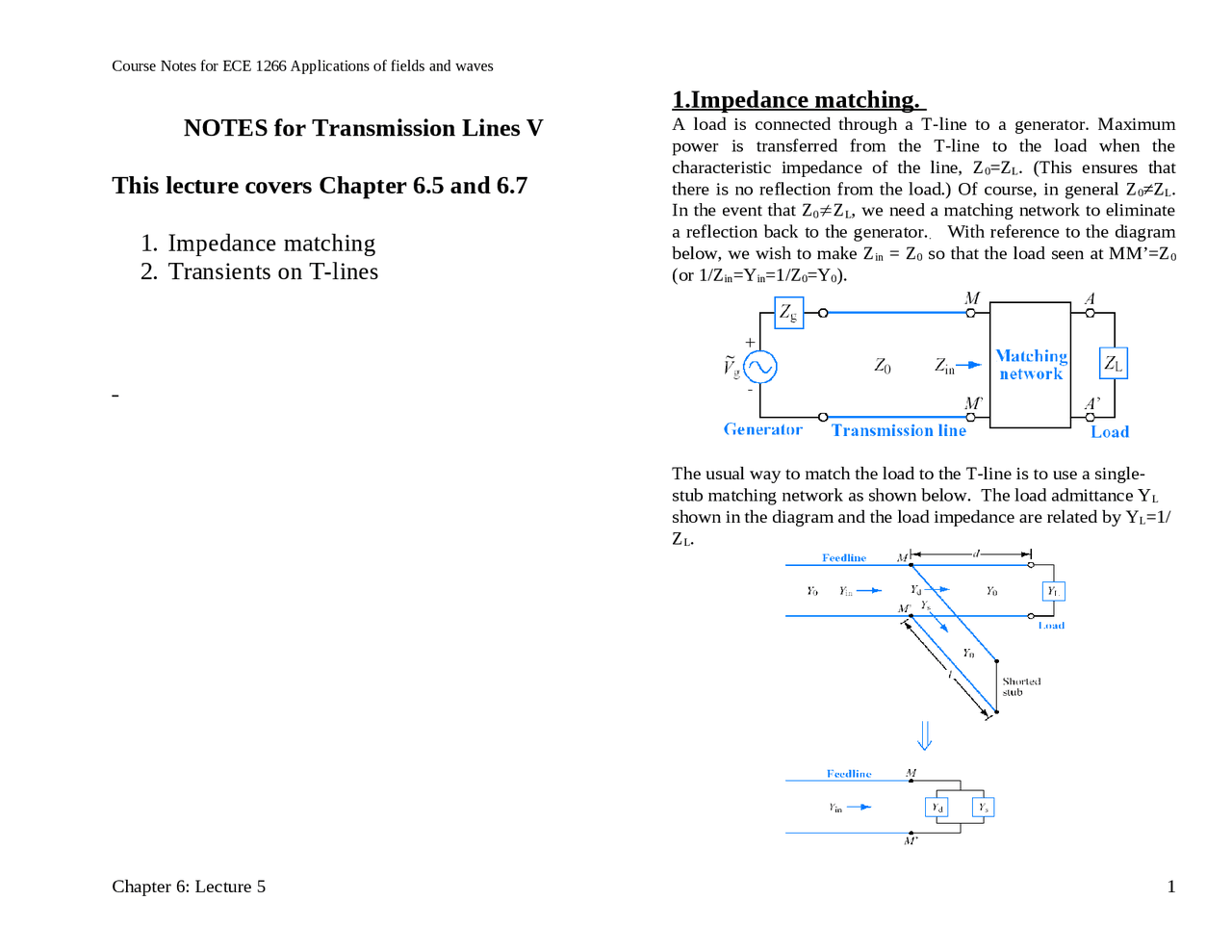 Notes for Transmission Lines V - Applications of Field and Waves | ECE ...