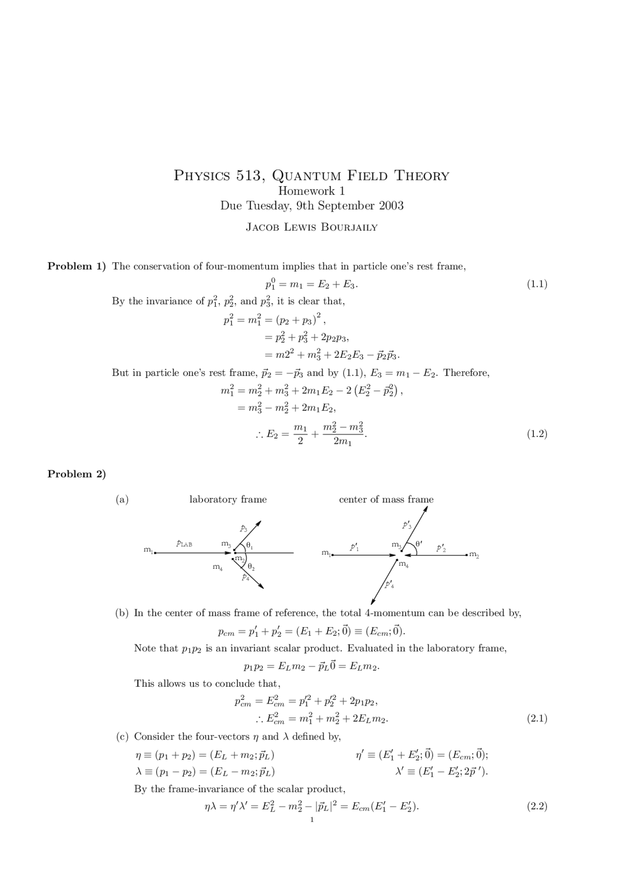 Assignment 1 Solutions - Advanced Quantum Mechanics I | PHYSICS 513 ...