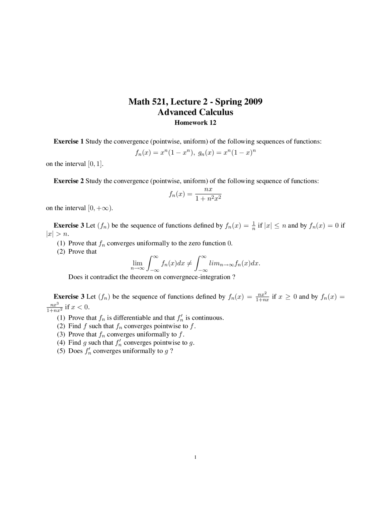 Homework 12 Problems - Advanced Calculus | MATH 521 - Docsity