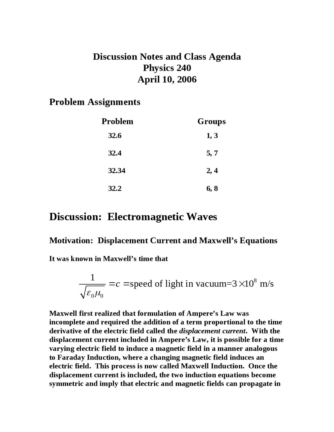 Lecture Notes on Electromagnetic Waves - General Physics II | PHYSICS ...
