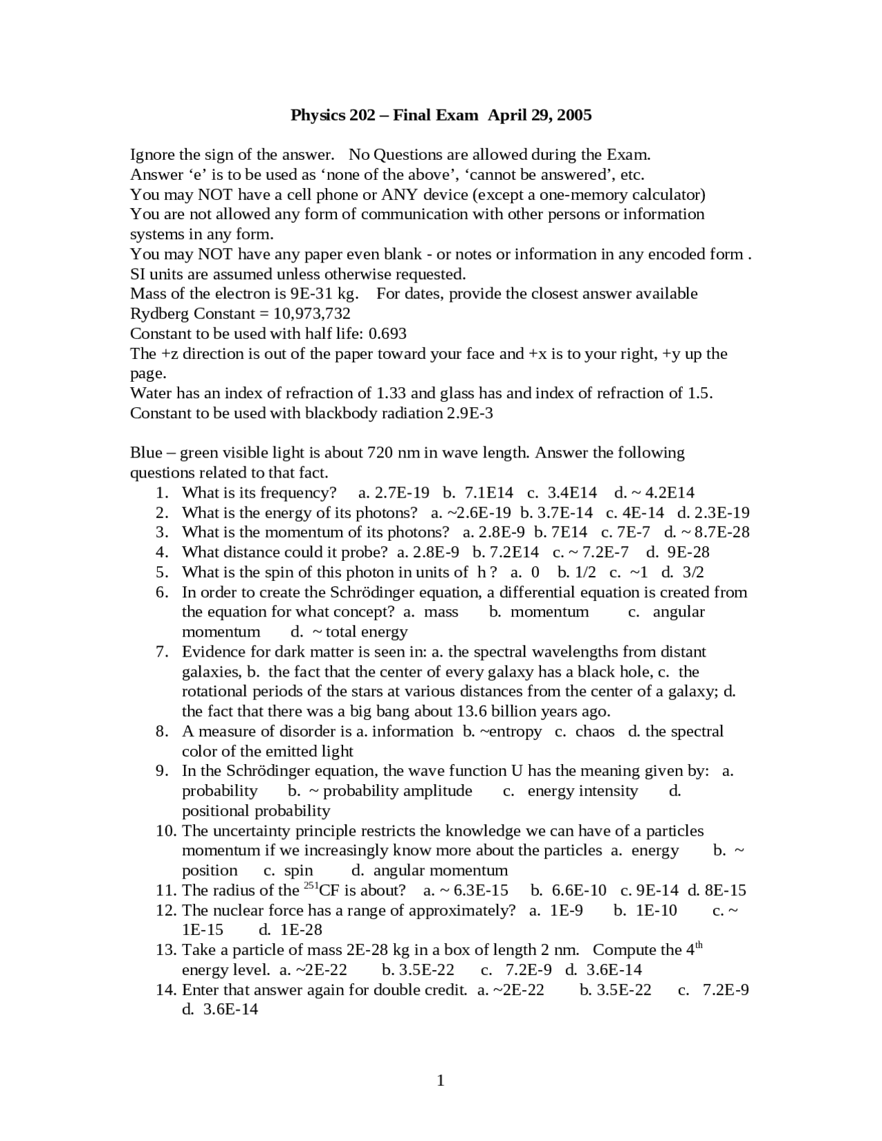 81 Questions Final Exam - General Physics II | PHYS 202 - Docsity