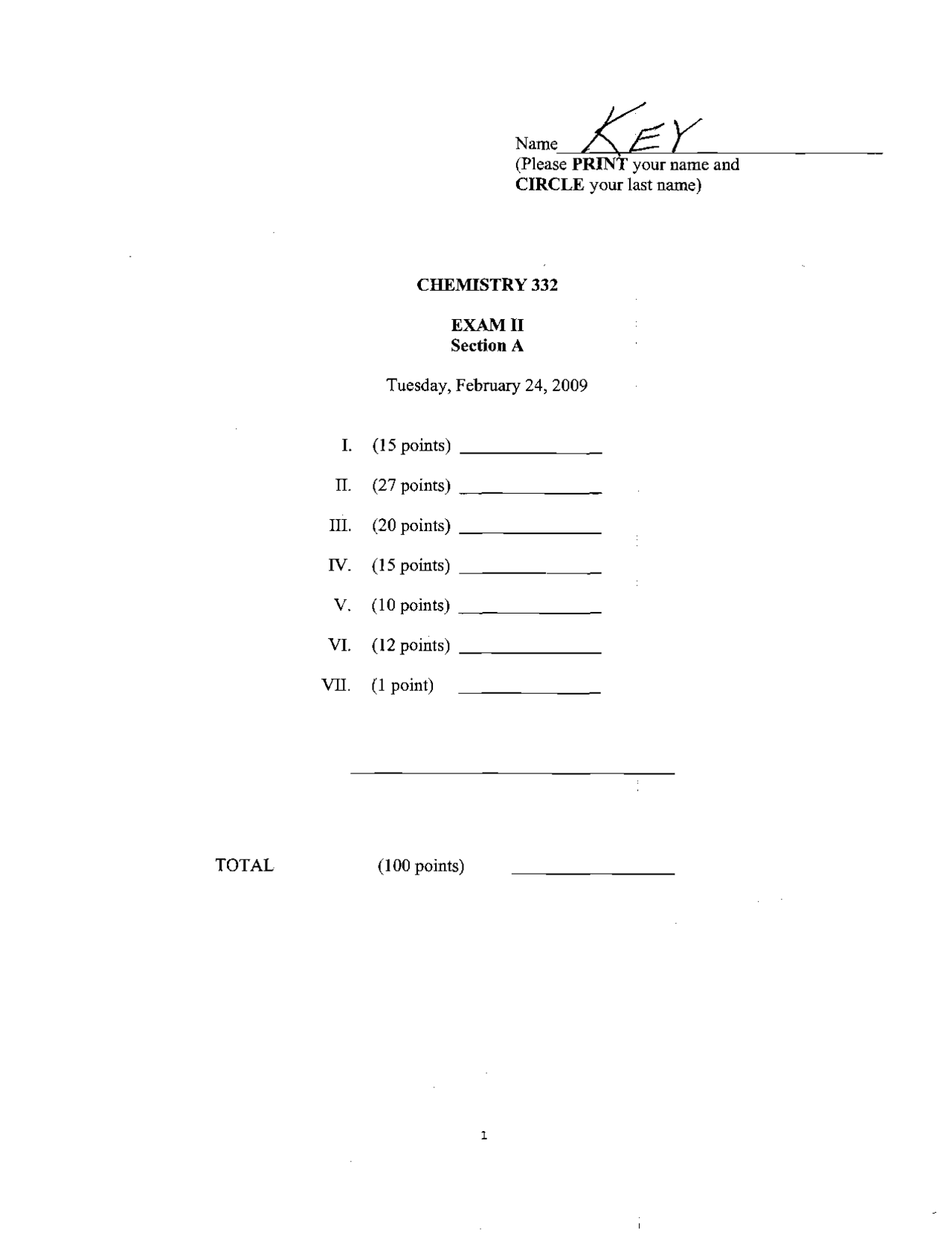 Exam 2 with Answer Key - Organic Chemistry II | CHEM 332 - Docsity