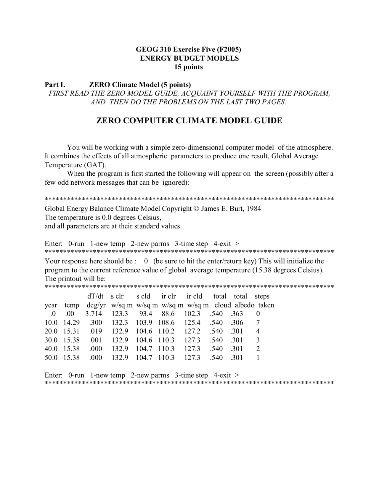 Zero Computer Climate Model Guide | GEOG 310 - Docsity