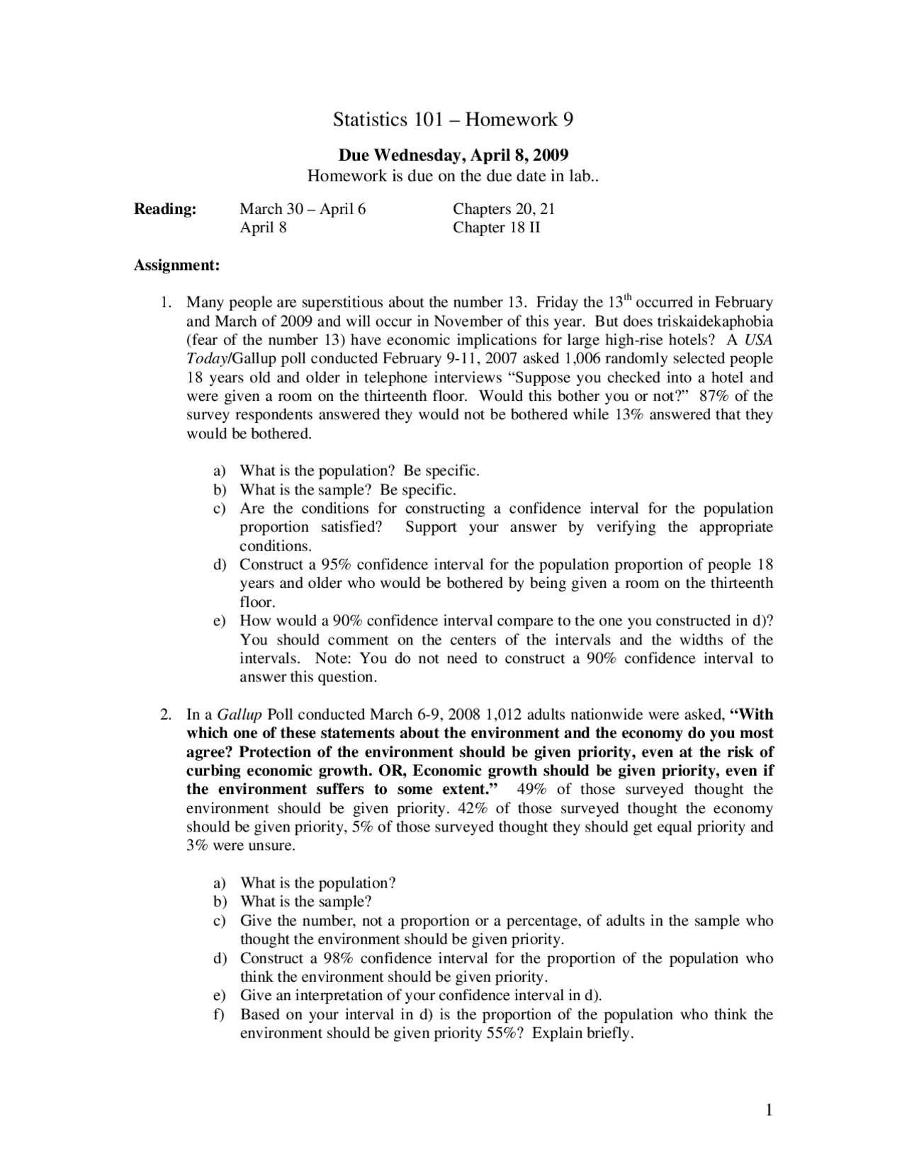Homework 9 Practice - Principles of Statistics | STAT 101 - Docsity