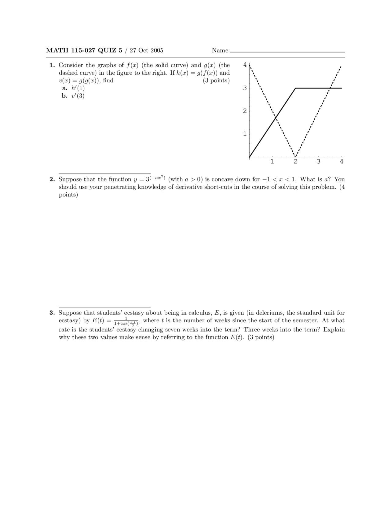 3 Problems On The Functions Quiz 5 Math 115 Docsity