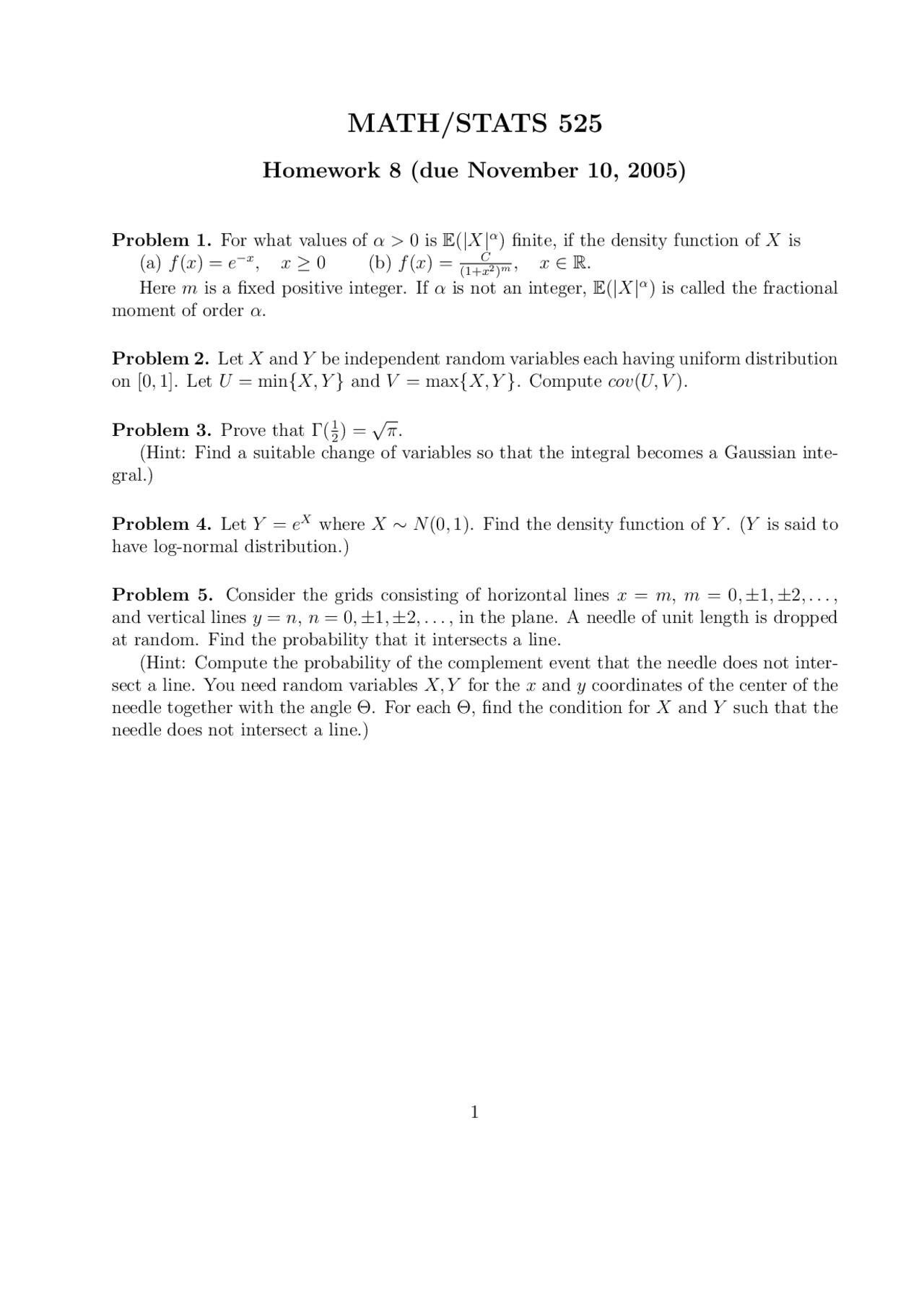 Probability - Homework 8 Solutions - Fall 2008 | STATS 525 - Docsity