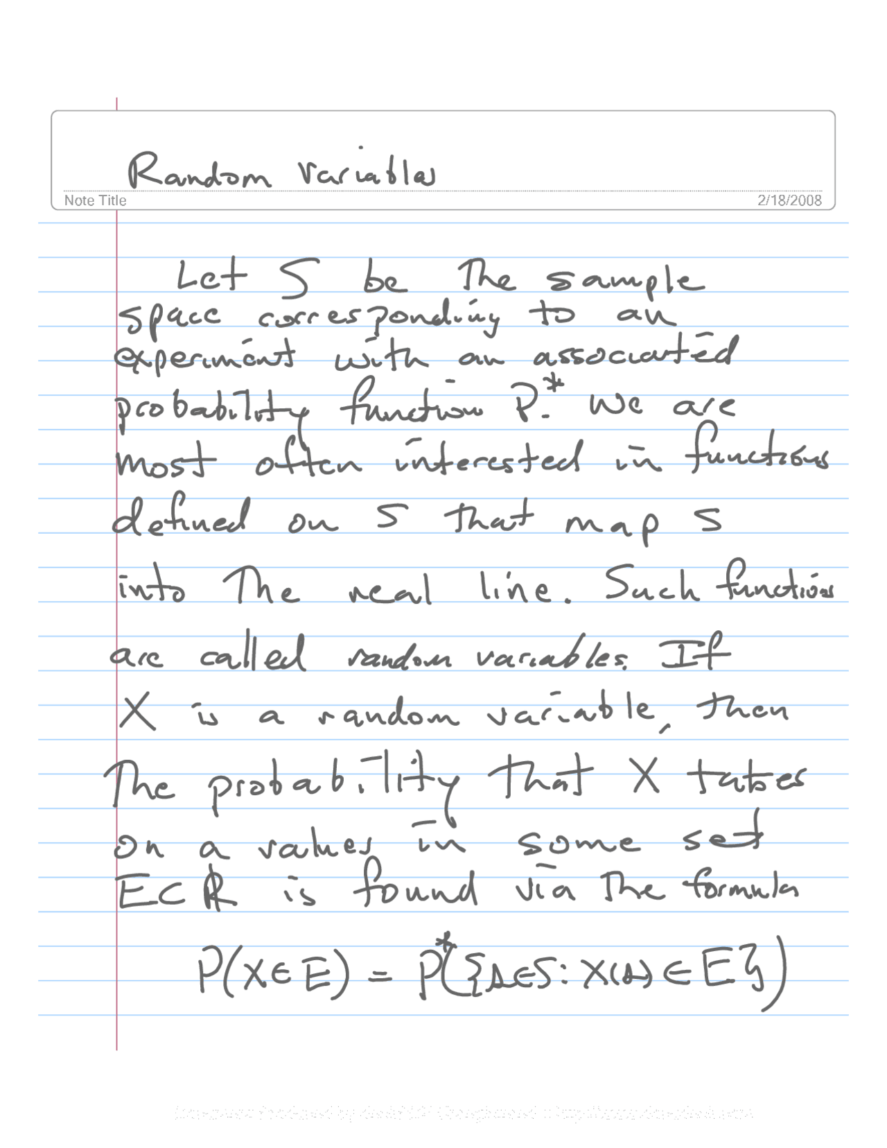 Random Variables Image Note Random Variables – Probability – Handwritten Notes | STP 421 - Docsity