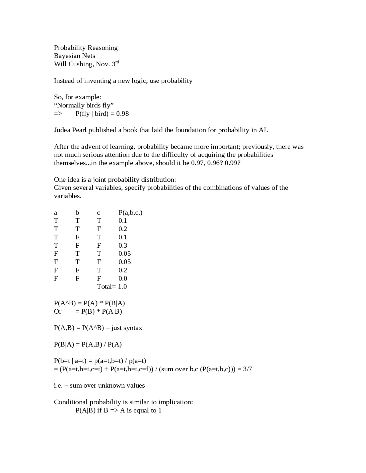 Lecture Notes on Probability Reasoning - Artificial Intelligence | CSE ...