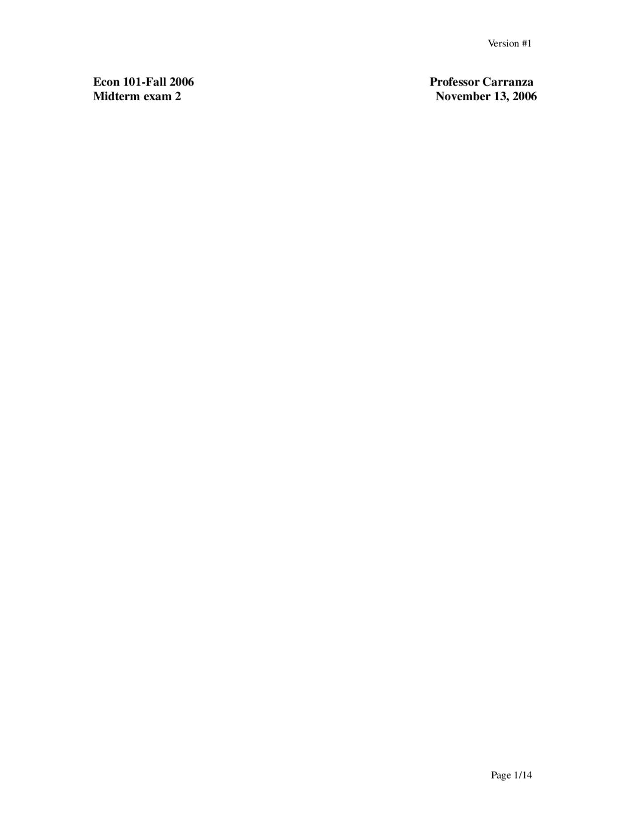 Midterm Exam 2 - Principles of Microeconomics - Fall 2006 | ECON 101 ...