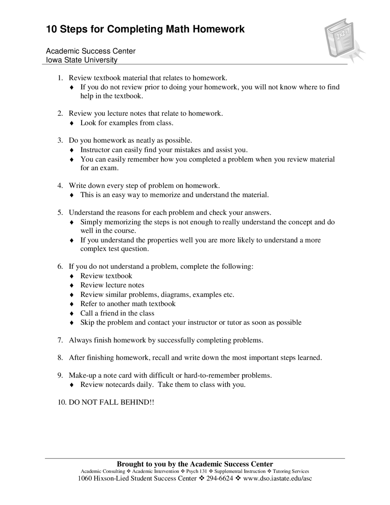 Math Homework Steps 10 Steps for Completing Math Homework | PSYCH 131 - Docsity