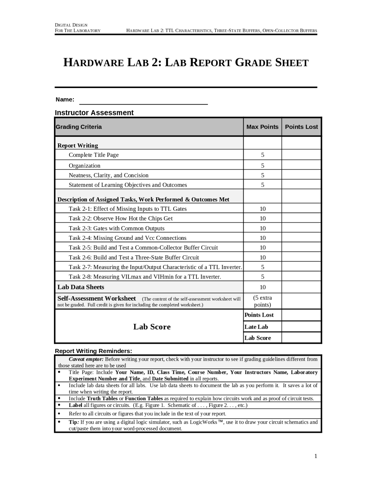 Hardware Lab 2: Lab Report Guide Sheet - Digital Design Fundamentals ...