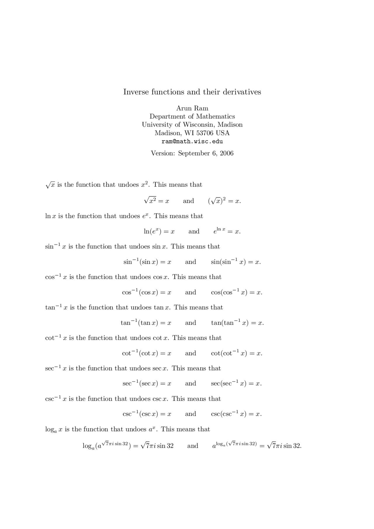 22 inverse functions derivatives | study notes... Inverse Function and Their Derivatives - Handout | MATH 221 - Docsity