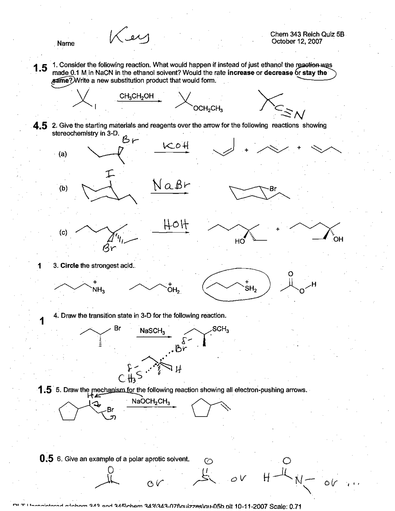 Solution of Quiz 5 - Introductory Organic Chemistry | CHEM 343 - Docsity