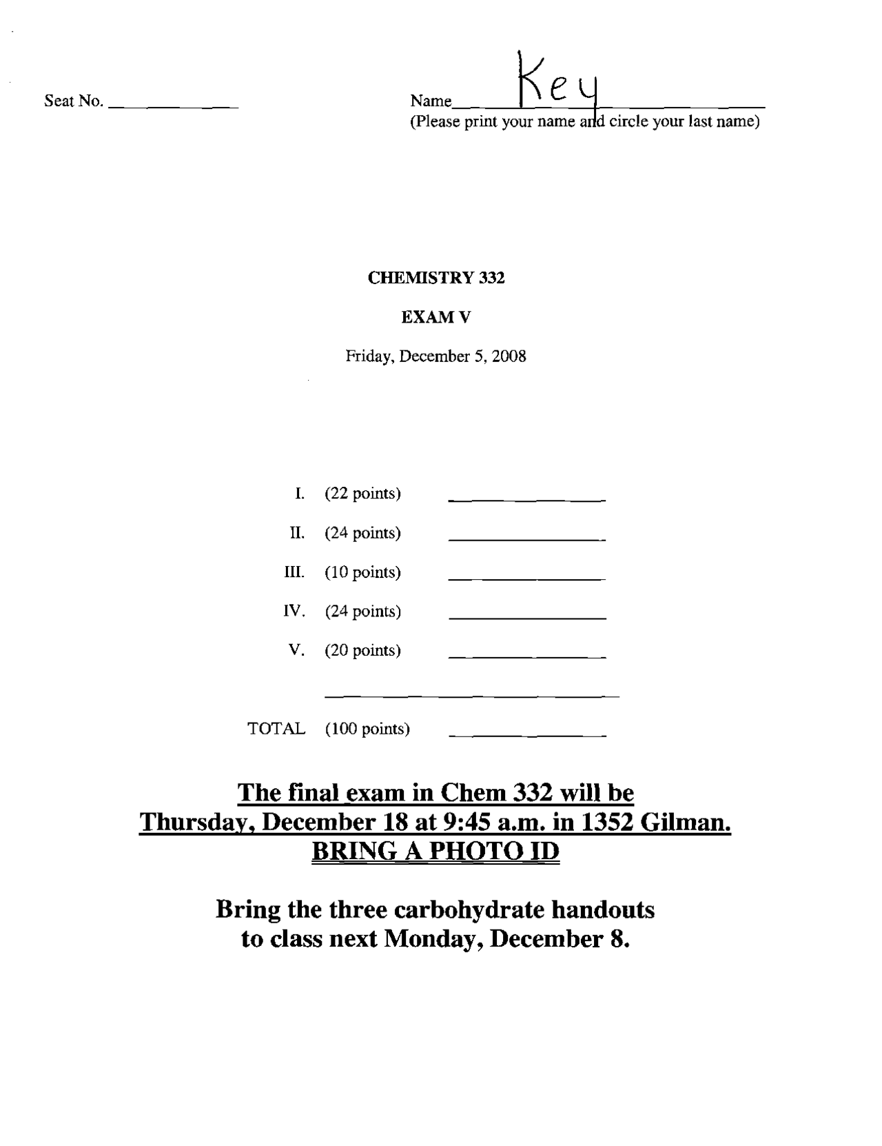Exam 5 With Solution Organic Chemistry Ii Chem 332 Docsity