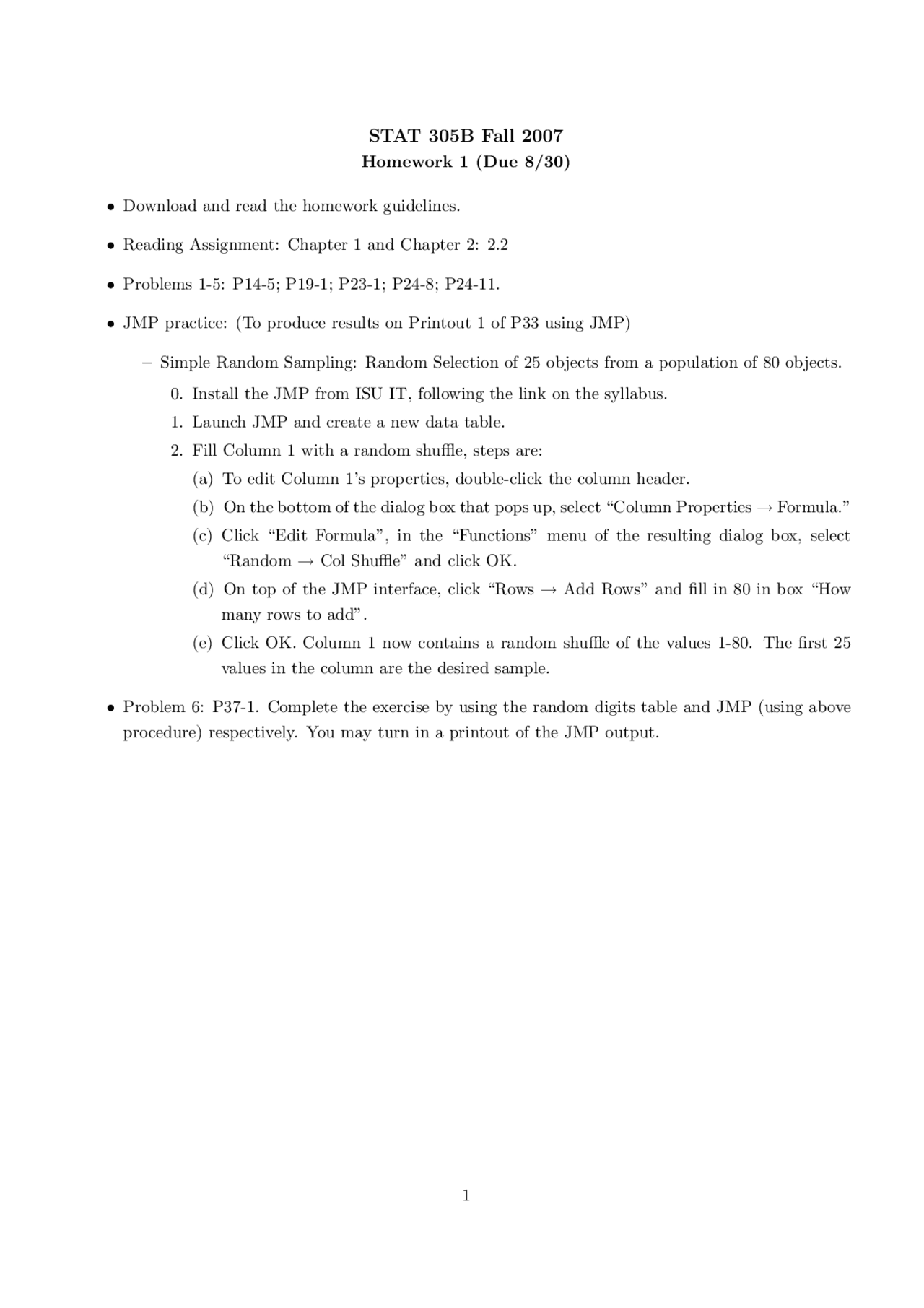 Problems on Engineering Statistics - Assignment I | STAT 305 - Docsity