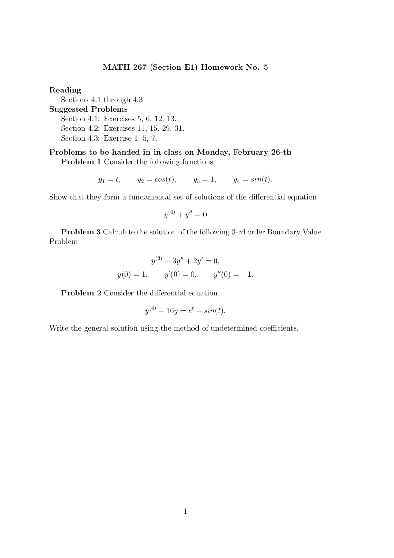 Homework 5 Problems - Differential Equations and Transforms | MATH 267 ...