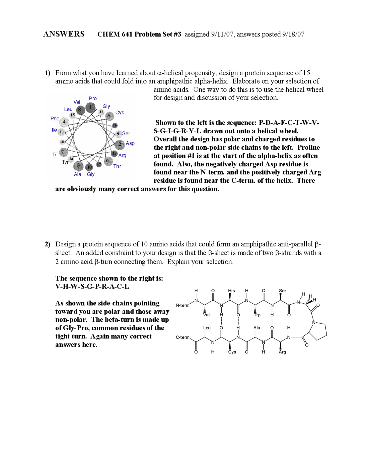 Problem Set 3 Solutions - Biochemistry | CHEM 641 - Docsity