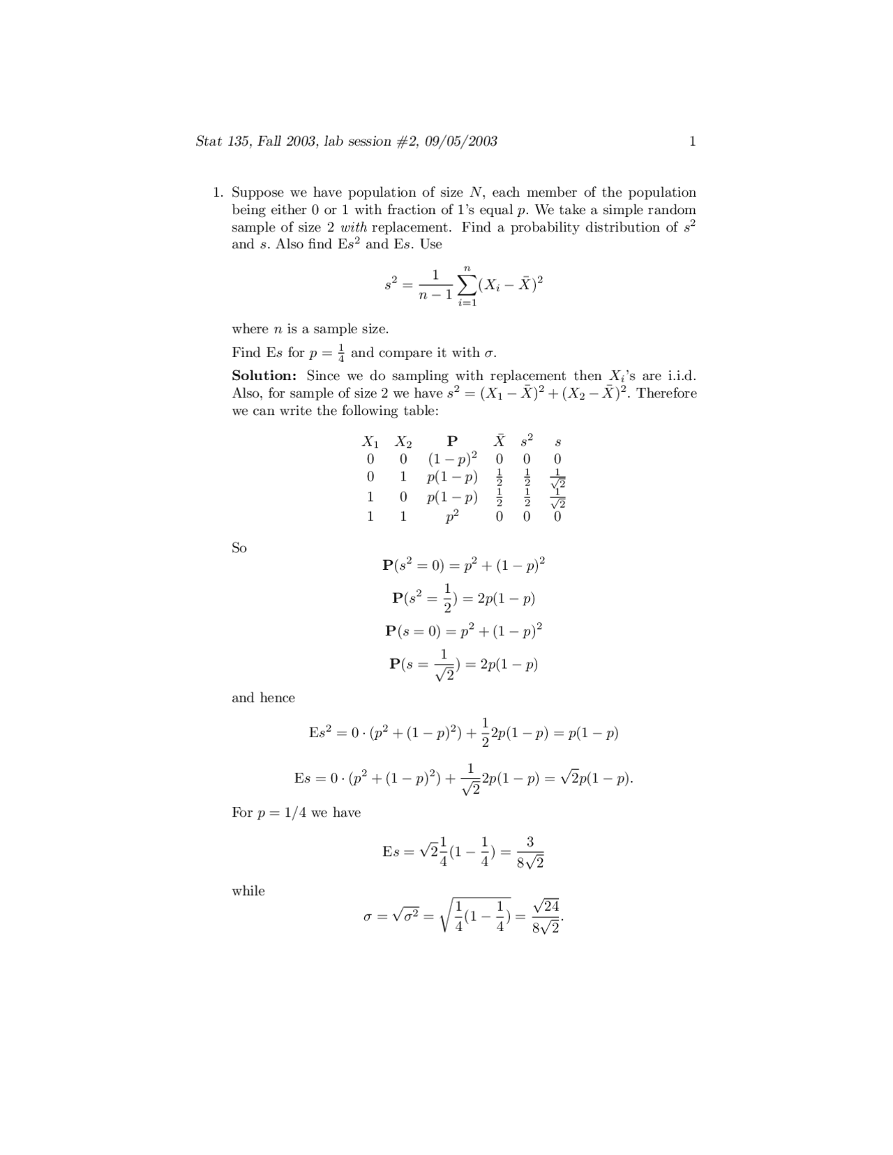 6 Solved Questions Lab 2 - Concepts of Statistics | STAT 135 - Docsity