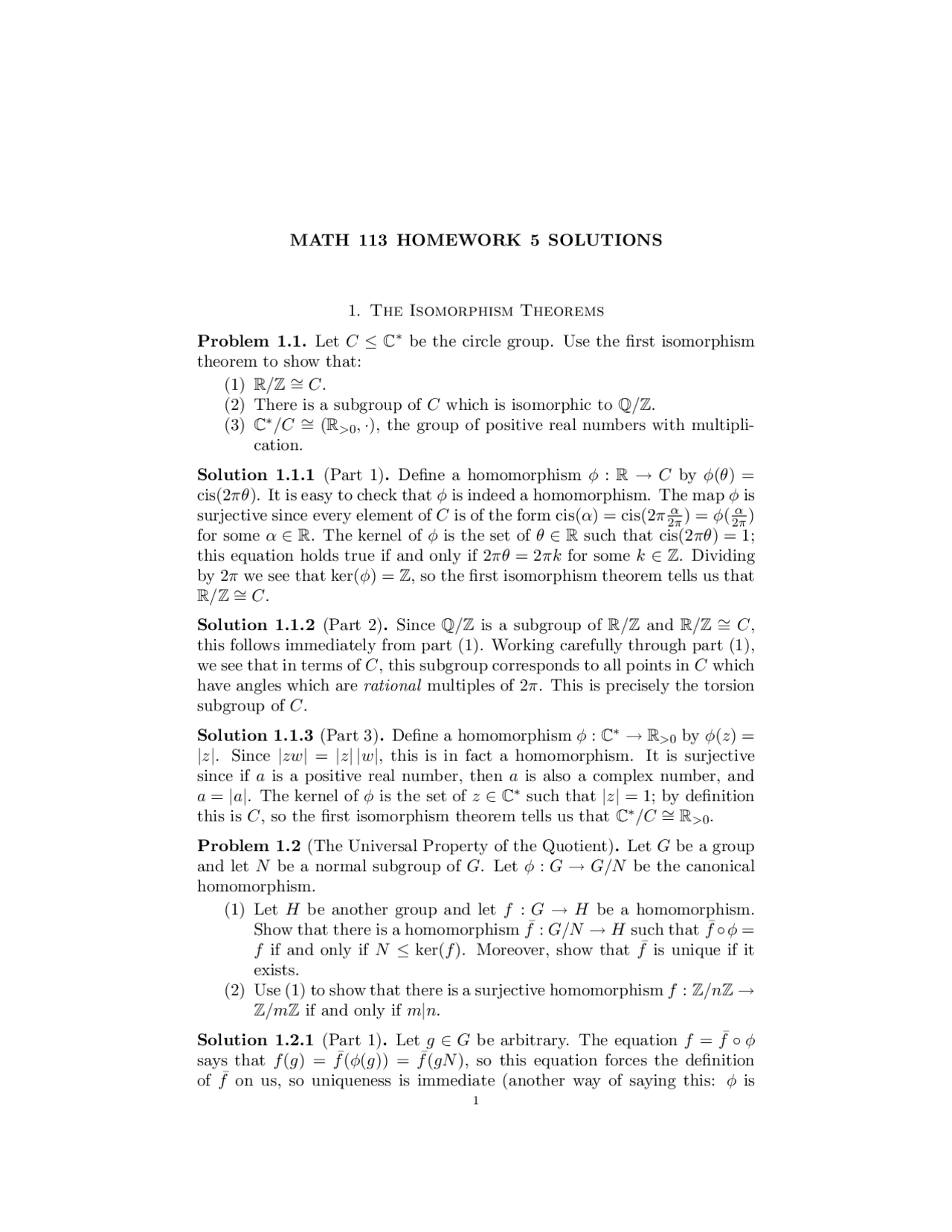 Homework 5 Solution - Introduction to Abstract Algebra | MATH 113 - Docsity