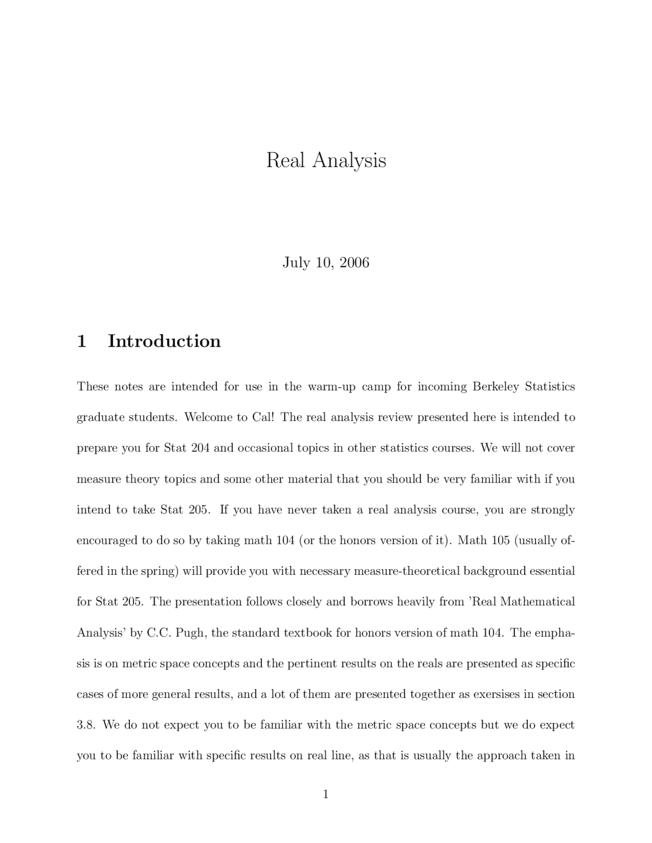 Real Analysis - Introduction to Analysis - Lecture Notes | MATH 104 ...