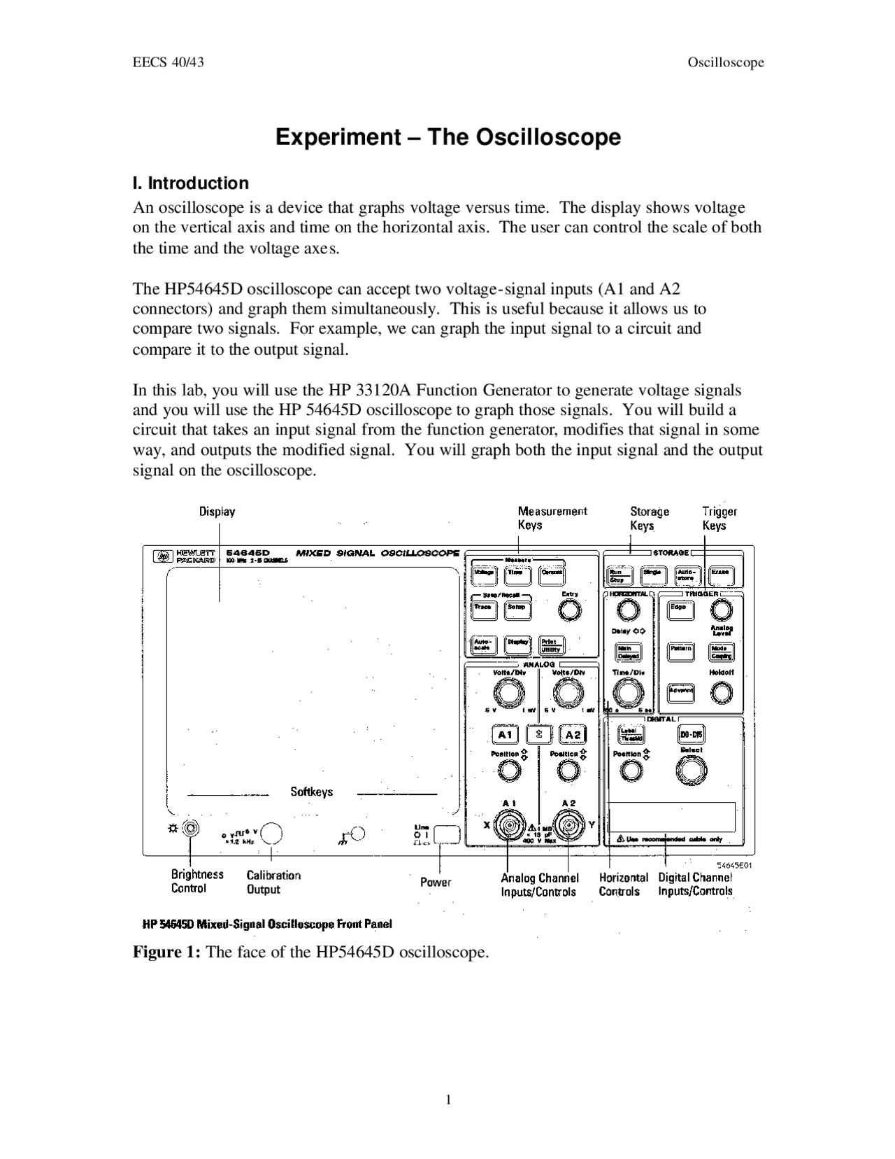 The Oscilloscope - Lab Experiment | EL ENG 43 - Docsity