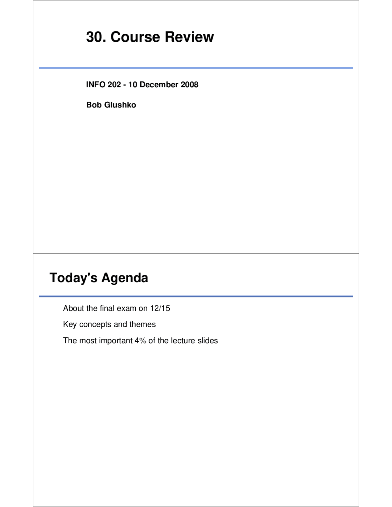Course Review Sheet for Information Organization and Retrieval INFO 202 Docsity