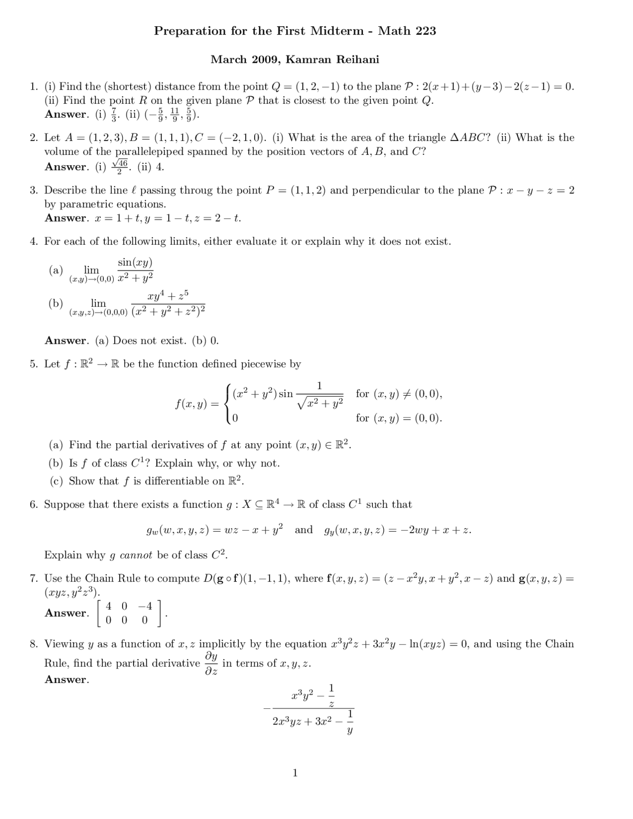 16 Solved Questions Midterm Exam 2 Vector Calculus Math 223 Docsity