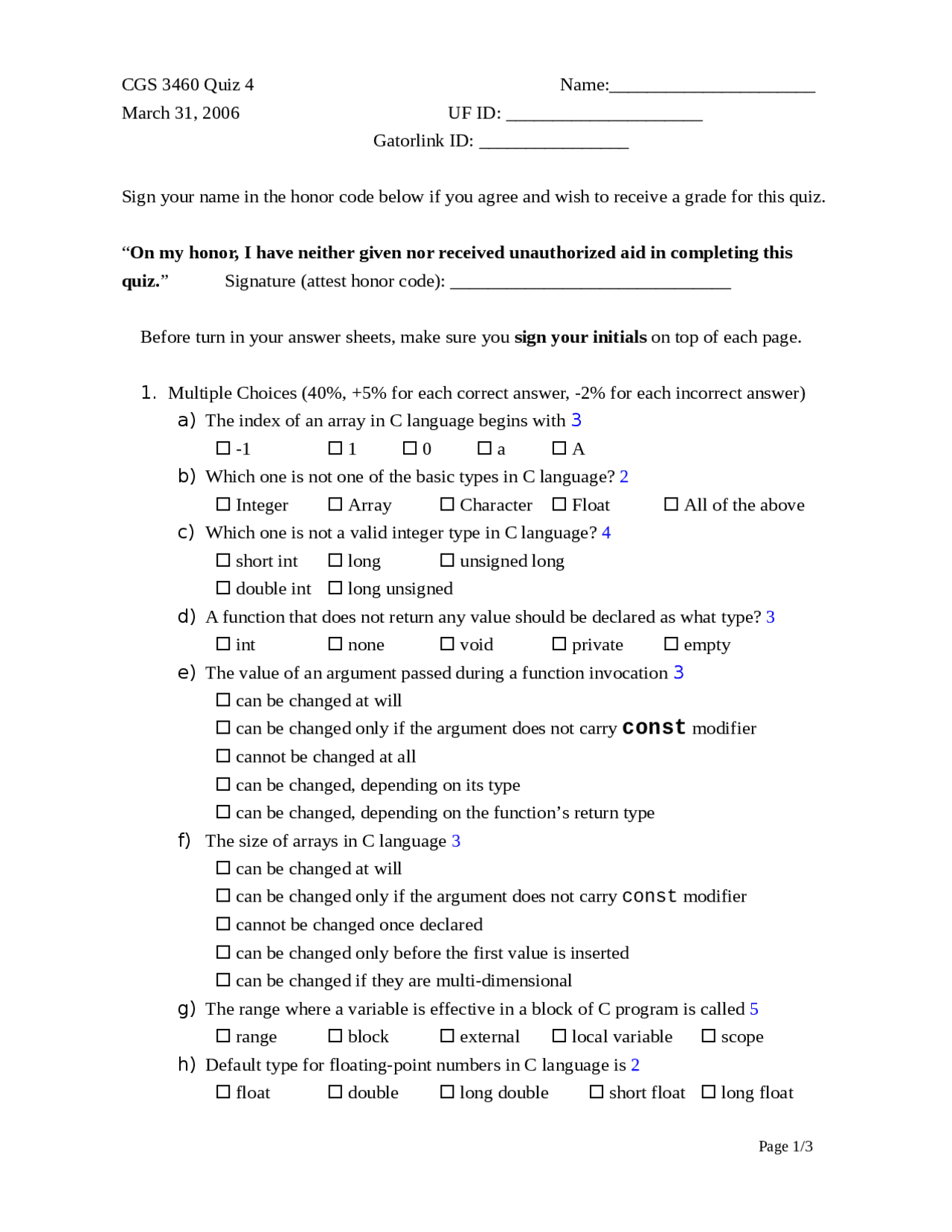 CGS 3460 Quiz 4: C Programming Questions | Quizzes Computer Science ...
