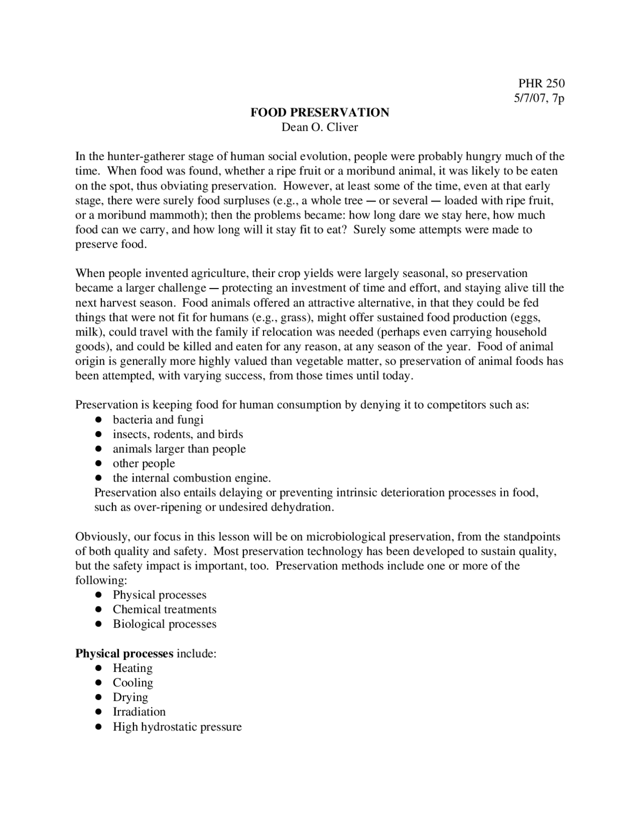 Food Preservation - Final Study Guide | PHR 250 - Docsity