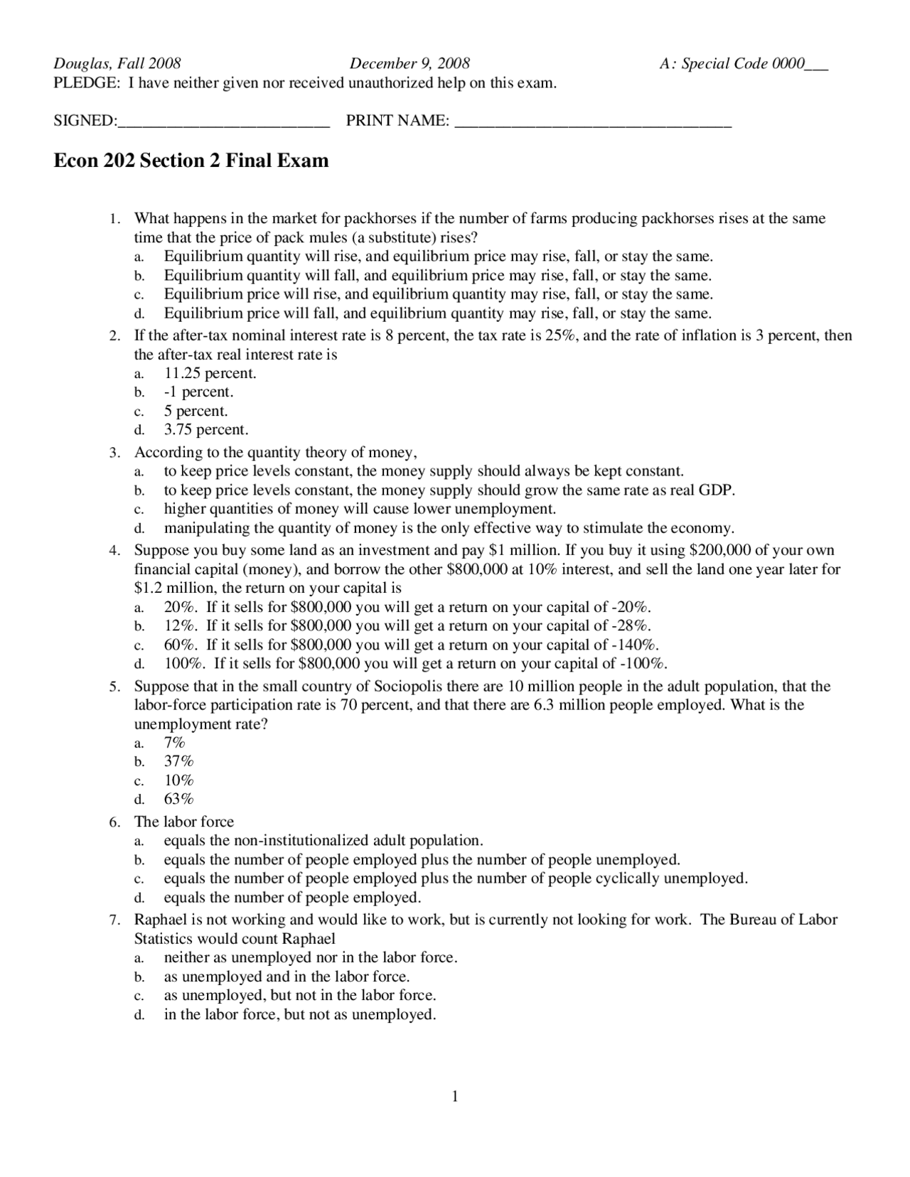 Final Exam Practice - Principles of Macroeconomics | ECON 202 - Docsity