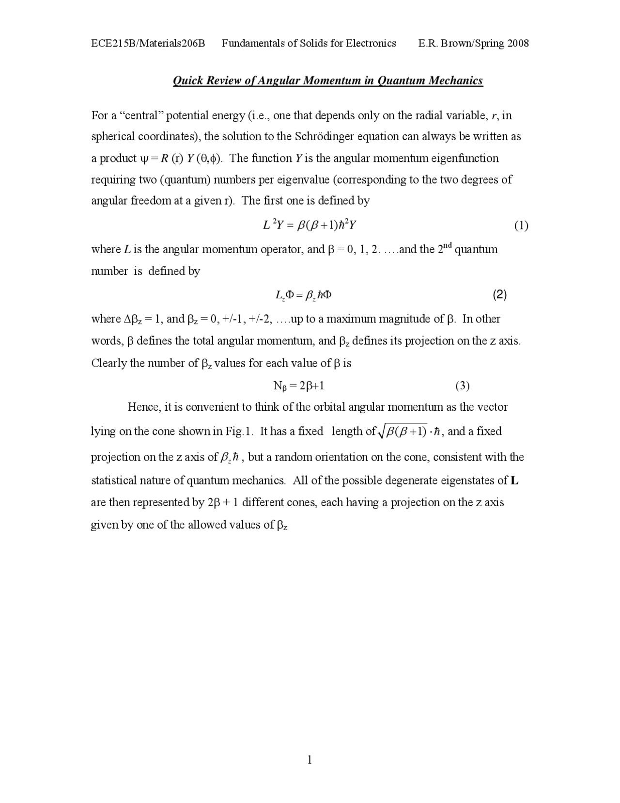 Quick Review of Angular Momentum in Quantum Mechanics ESM 215 Docsity