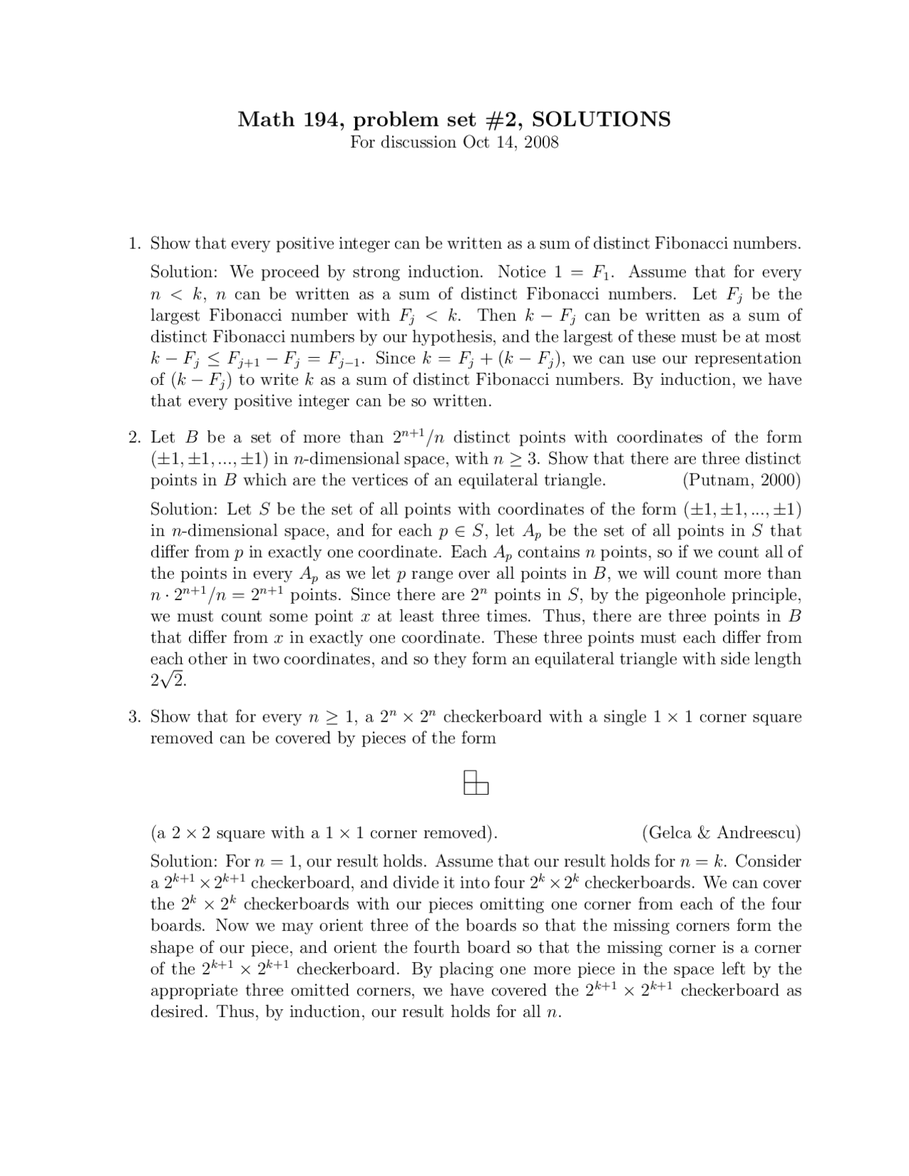 Solutions for Math Problems: Fibonacci, Triangles, Checkerboards ...