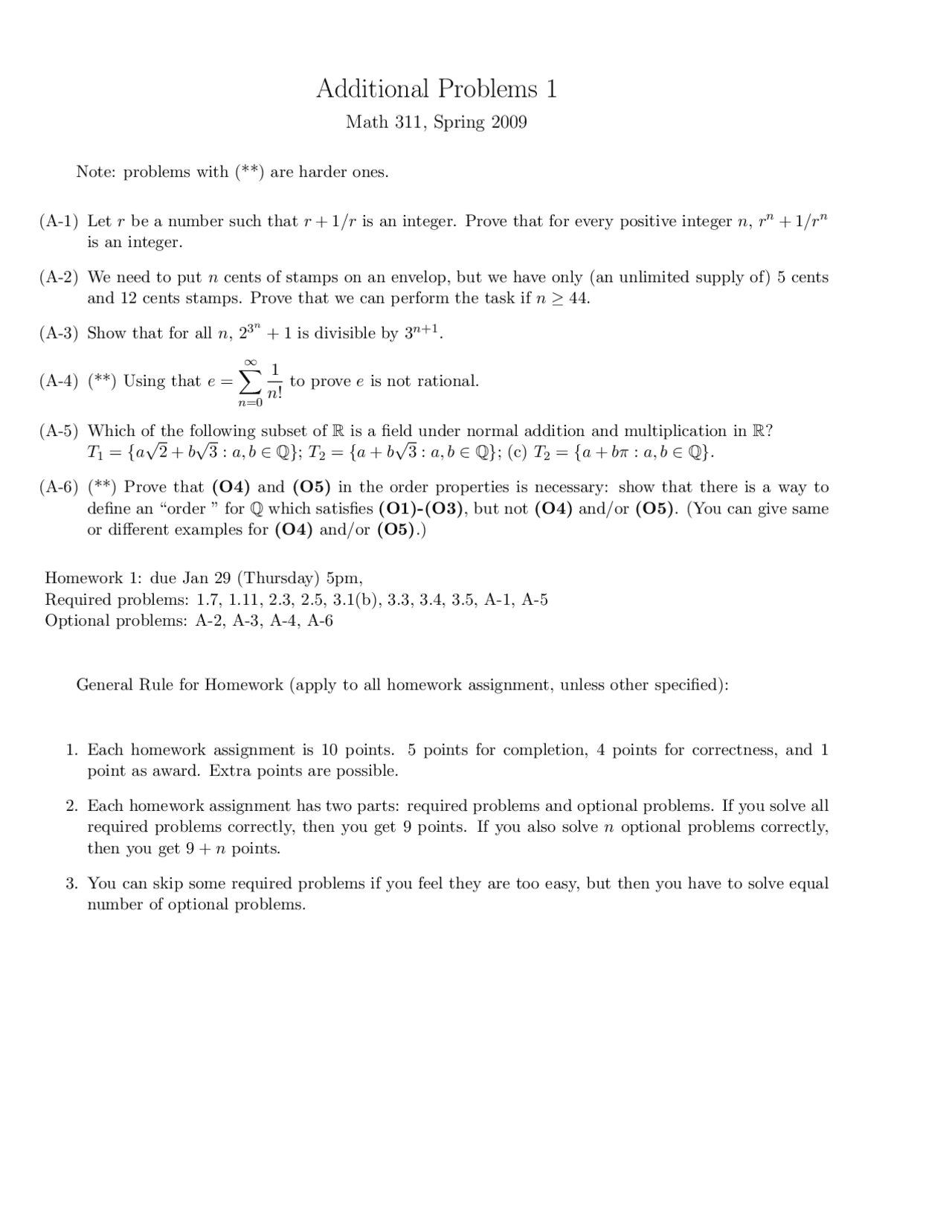 Additional Problems 1 for Elementary Analysis | MATH 311 - Docsity