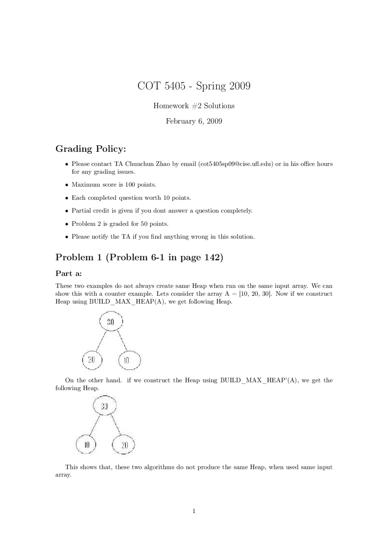 5 Problems on Analysis of Algorithms - Assignment 2 | COT 5405 ...