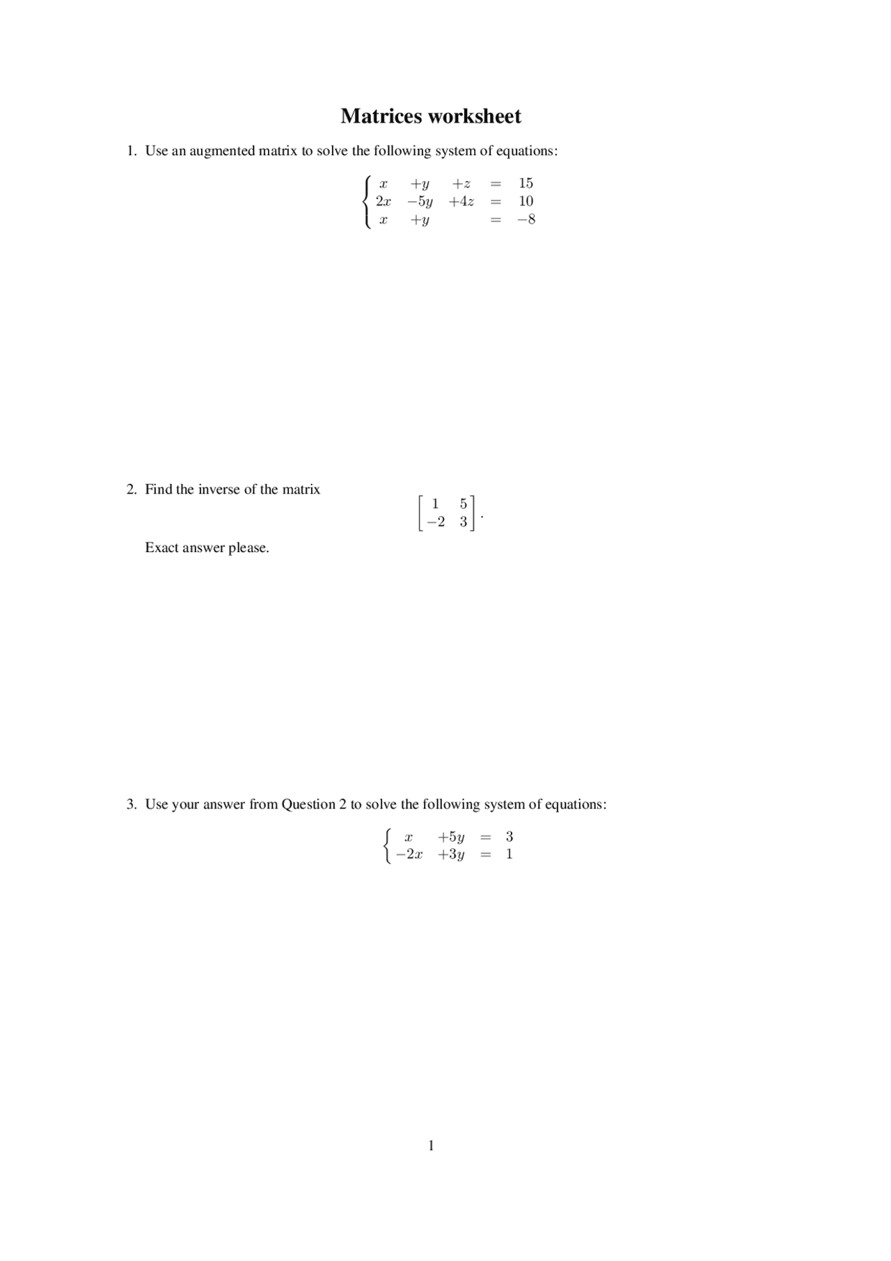 Matrices Worksheet - Calculus Business and Social science II | MATH 242 ...