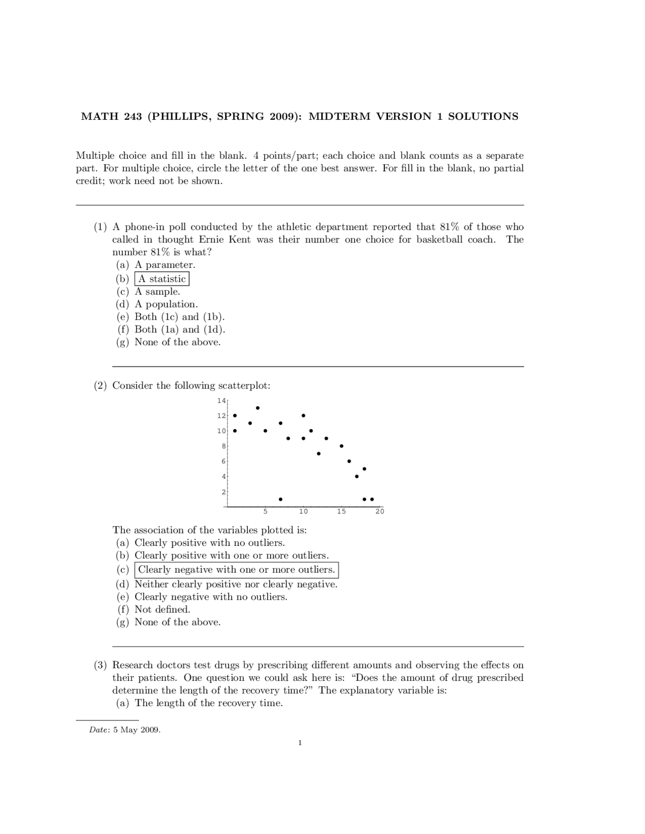 Midterm Solutions for Introduction to Probability and Statistics ...