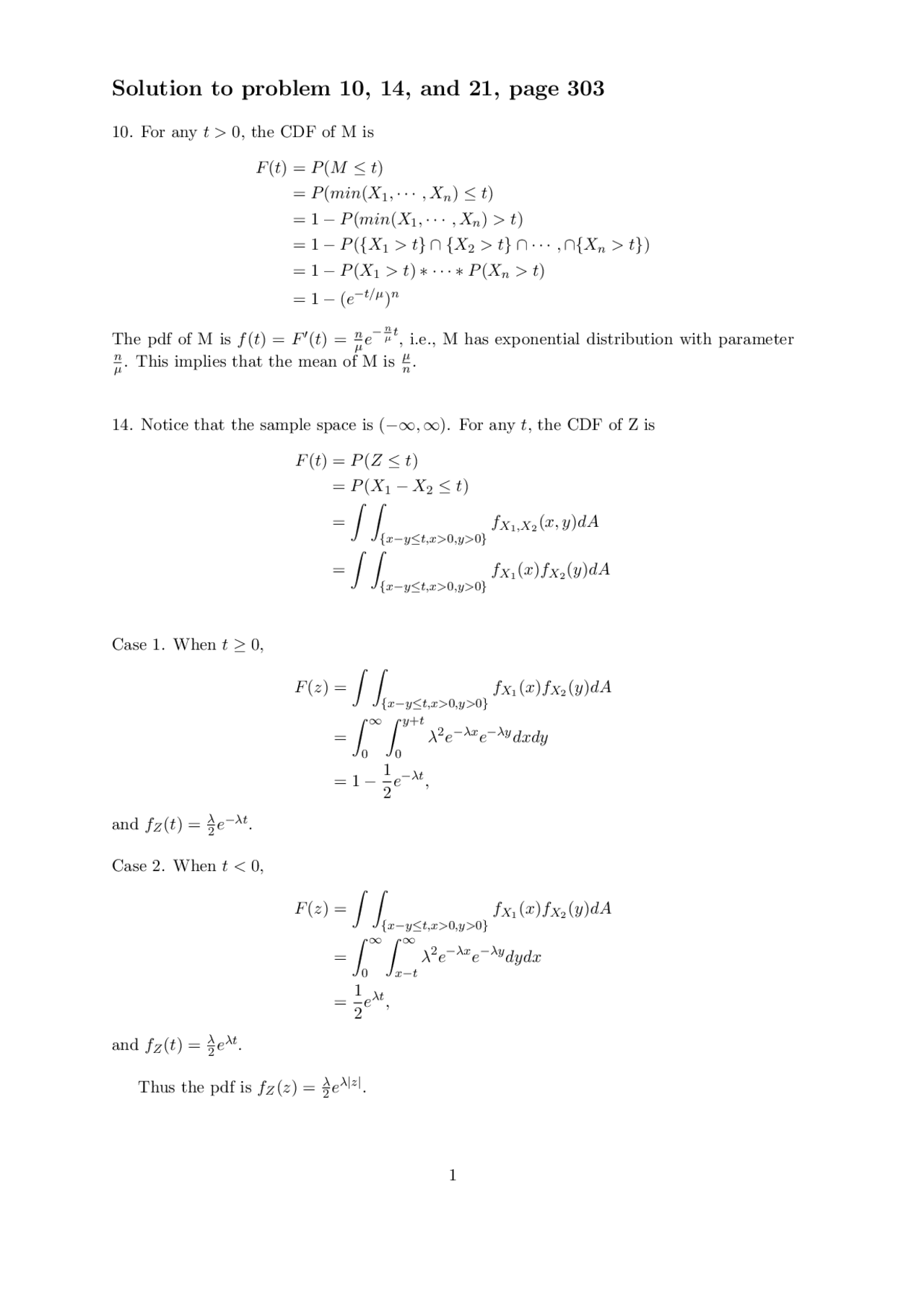 Solution to Problems - Probability Theory | MATH 727 - Docsity
