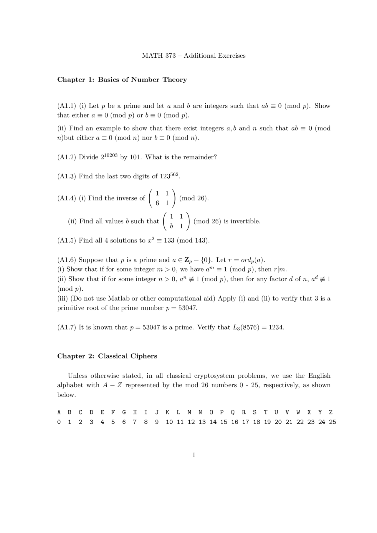Basics of Numbers Theory in Mathematics | MATH 373 - Docsity