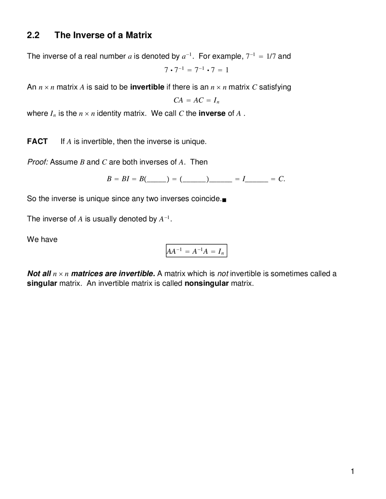 The Inverse of Matrix, Elementary Matrices - Applied Linear Algebra ...