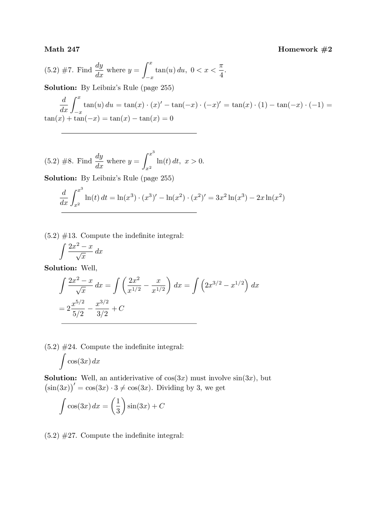 Homework 2 Solutions - Calculus for Biology Science II | MATH 247 - Docsity