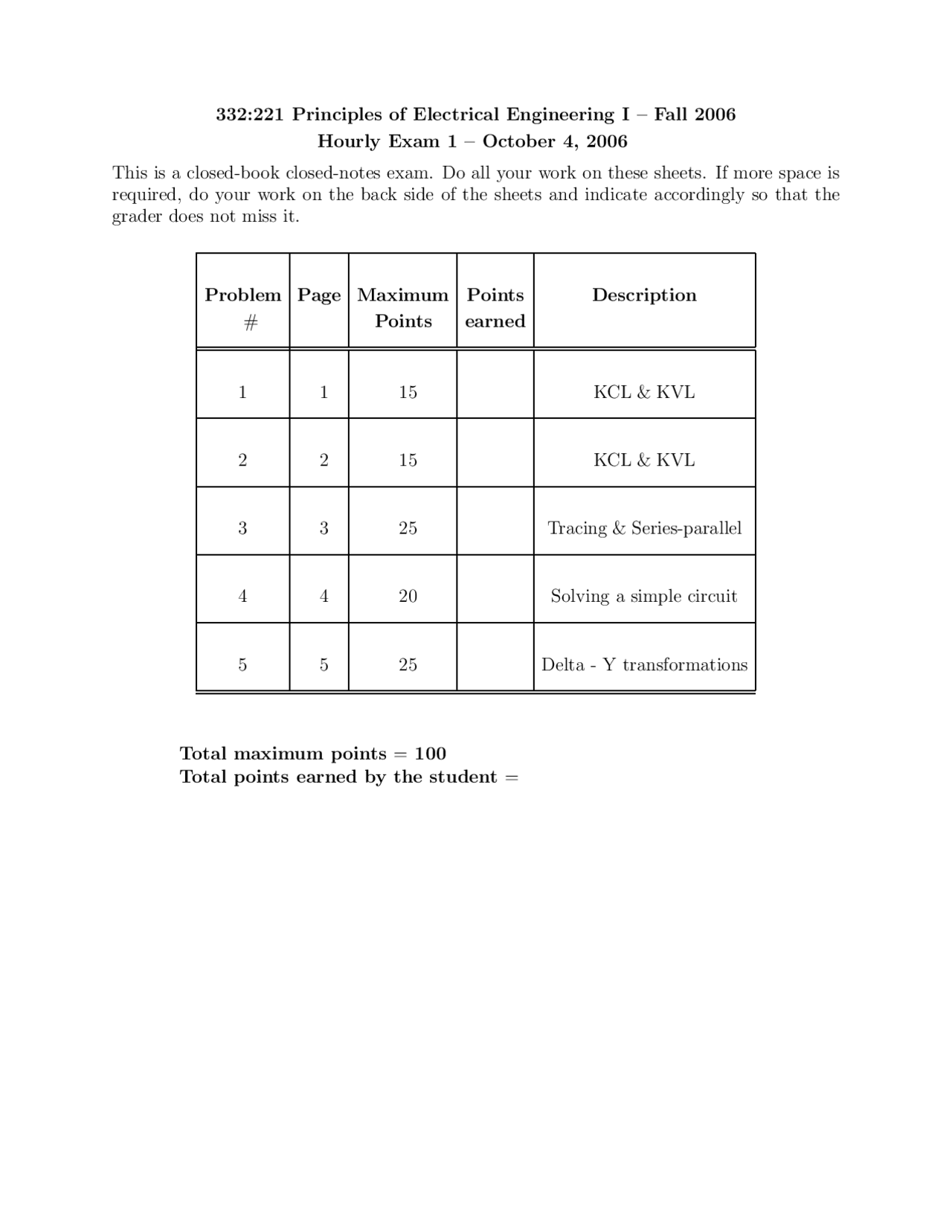 Past Exam 3 with Solution - Principles of Electrical Engineering I ...