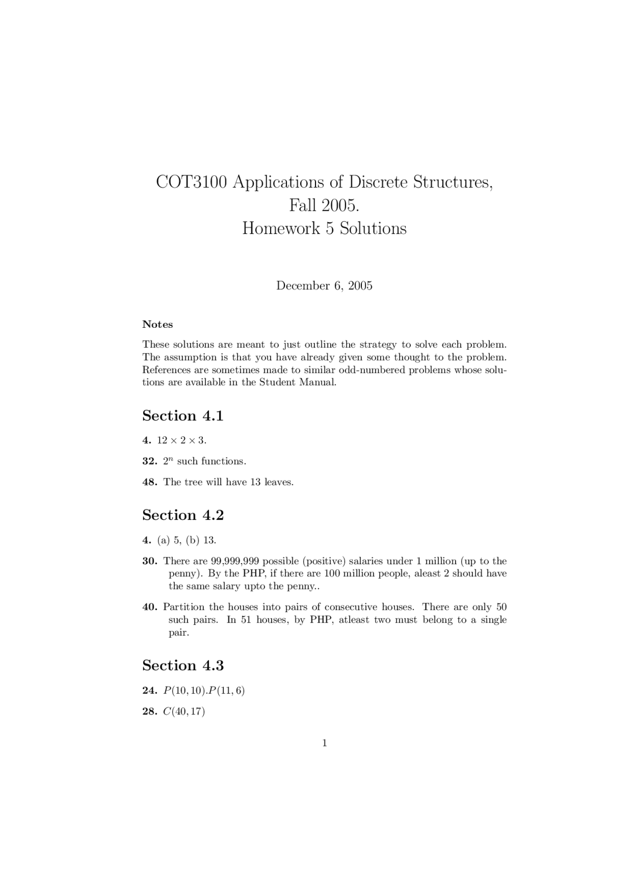 Discrete Structures Cs Homework Homework 5 Solutions for Applications of Discrete Structures | COT 3100 ...