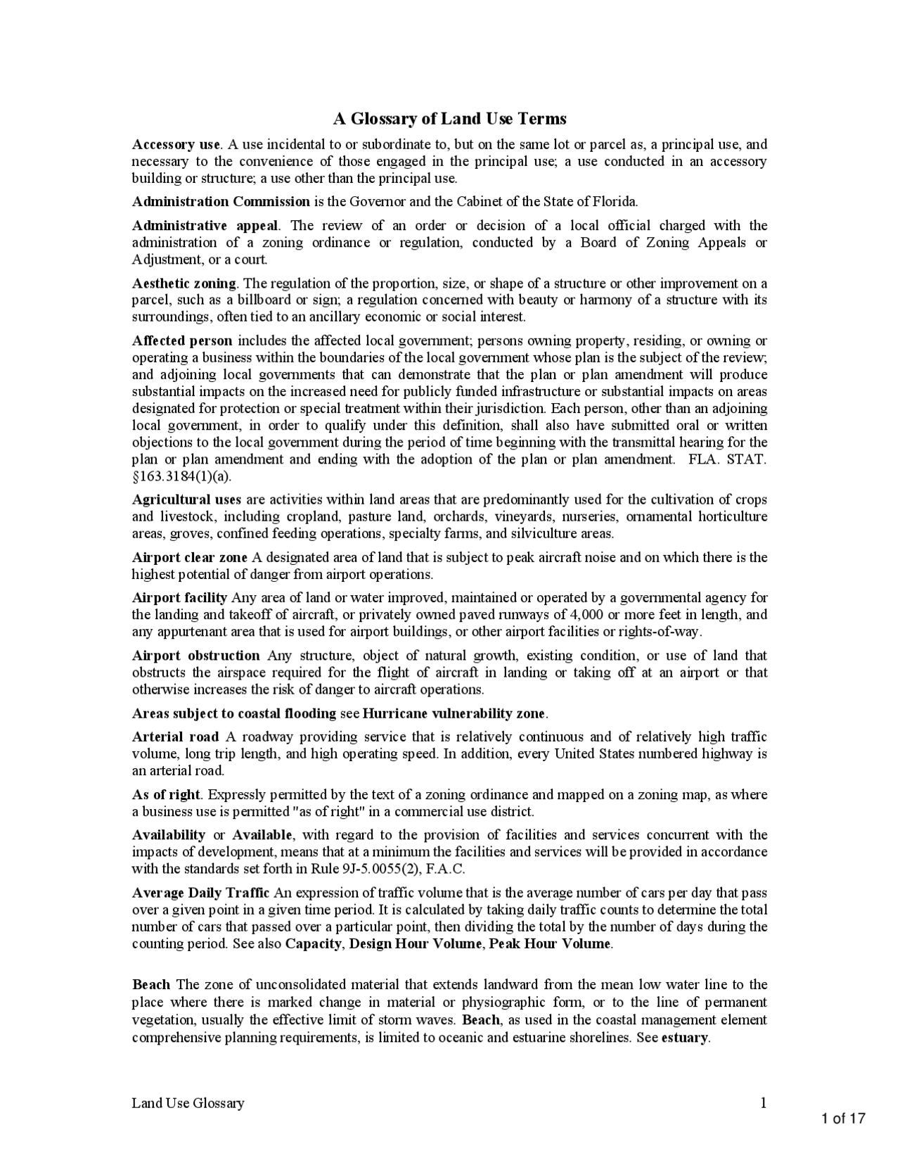 Glossary of Land Use Planning Law URP 6131 Docsity