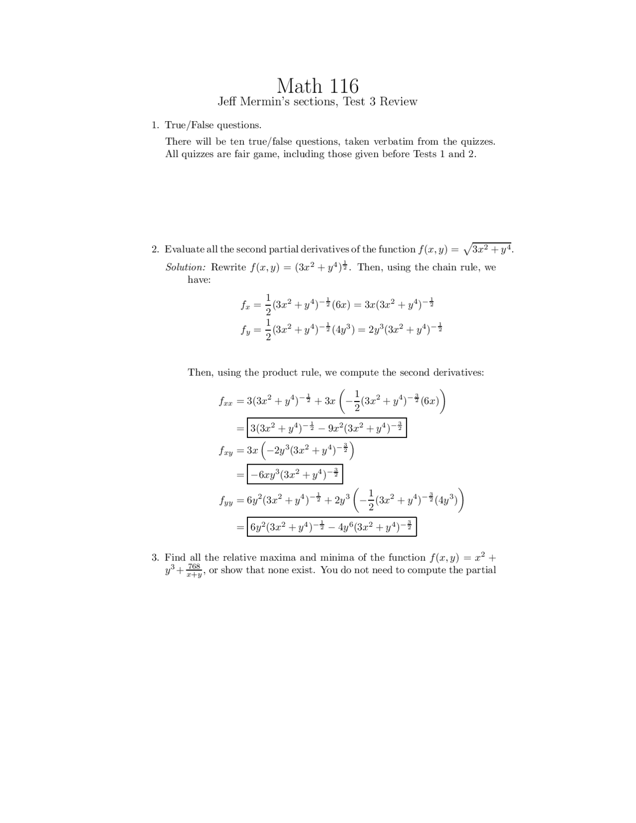 Calculus Ll Calculus ll - Test 3 Review with Solutions | MATH 116 - Docsity