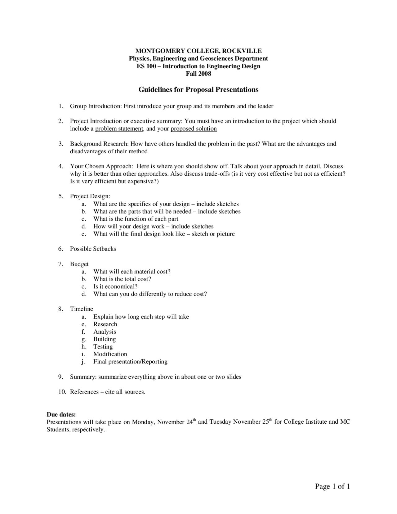Guidelines For Proposal Presentations Introduction To Engineering Design Es 100 Docsity Guidelines For Proposal Presentations Introduction To Engineering Design Es 100 Docsity