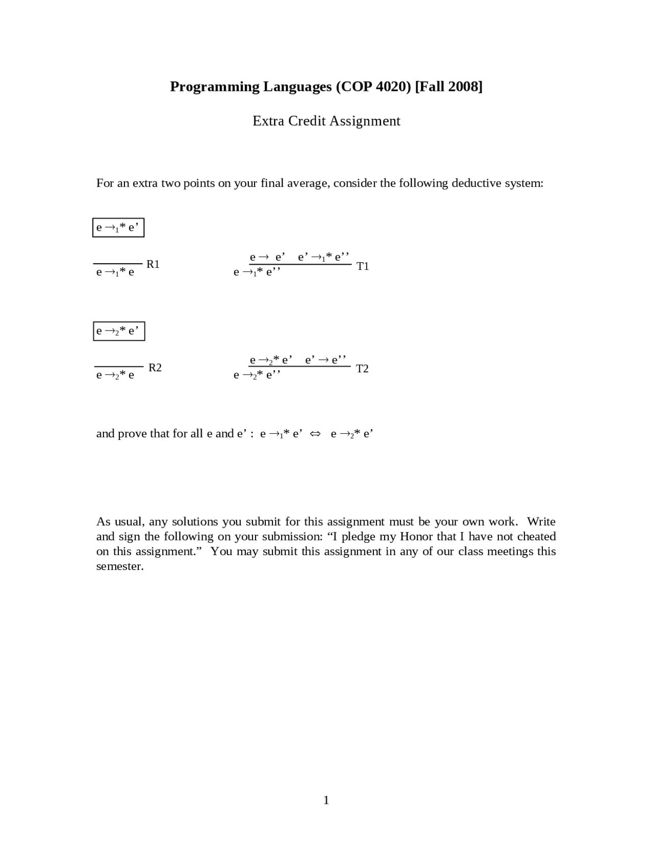 Programming Languages - Assignment - Fall 2008 | COP 4020 - Docsity