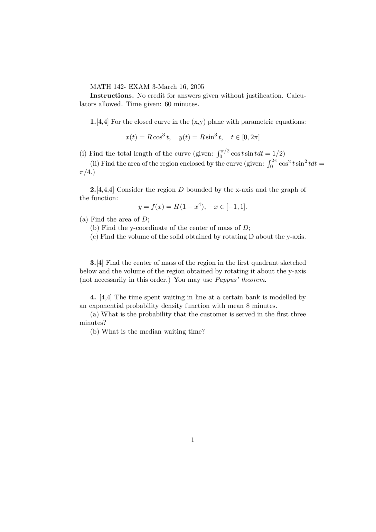 Exam 3 - 4 Questions on Calculus II | MATH 142 - Docsity