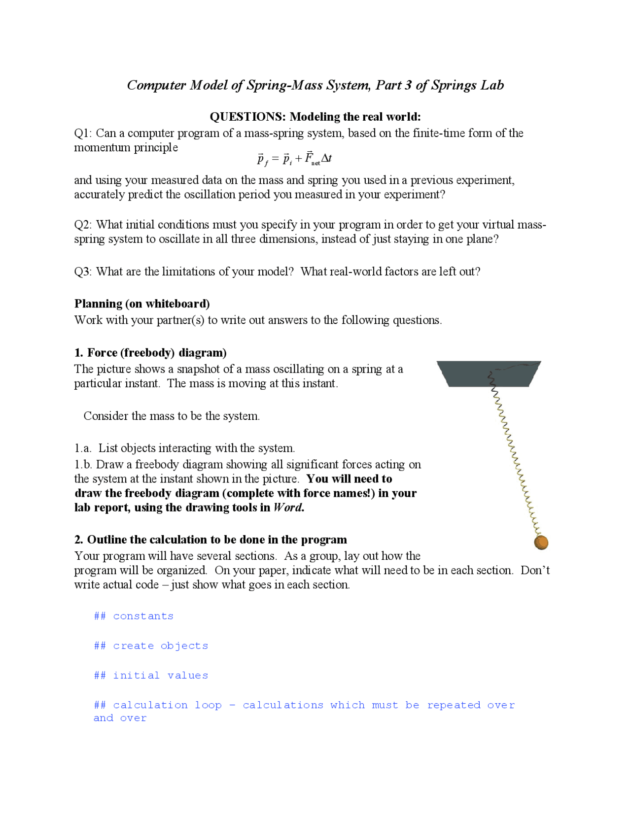 Computer Model of Spring-Mass System, Part 3 of Springs Lab | PHYS 0475 ...